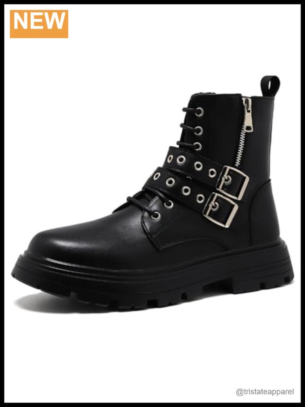 Men's Leather Platform Ankle Boots Lace Up Side Zip Lug Sole Combat Booties